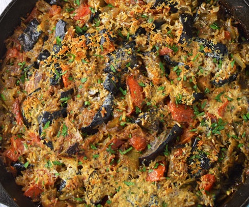 Reverse Your Fatty Liver Eggplant and Rice Skillet